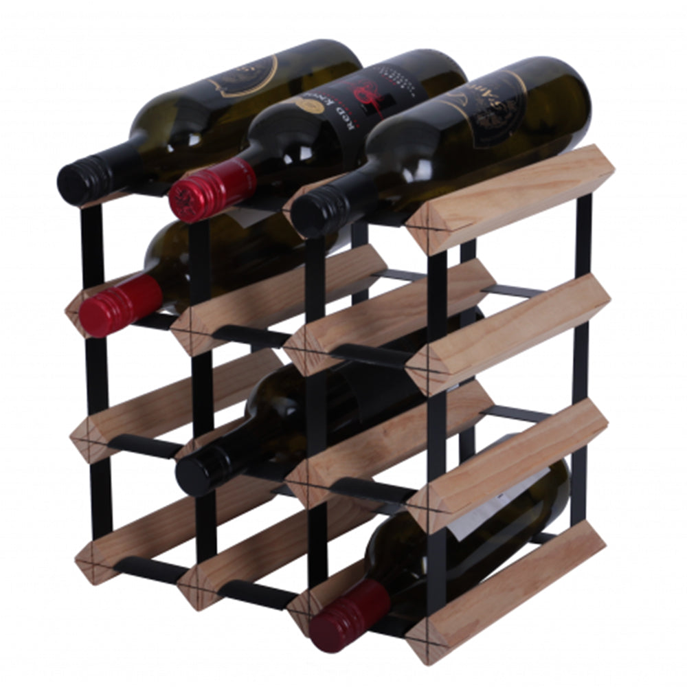 12 Bottle Timber Wine Rack - 3 x 3 Pockets